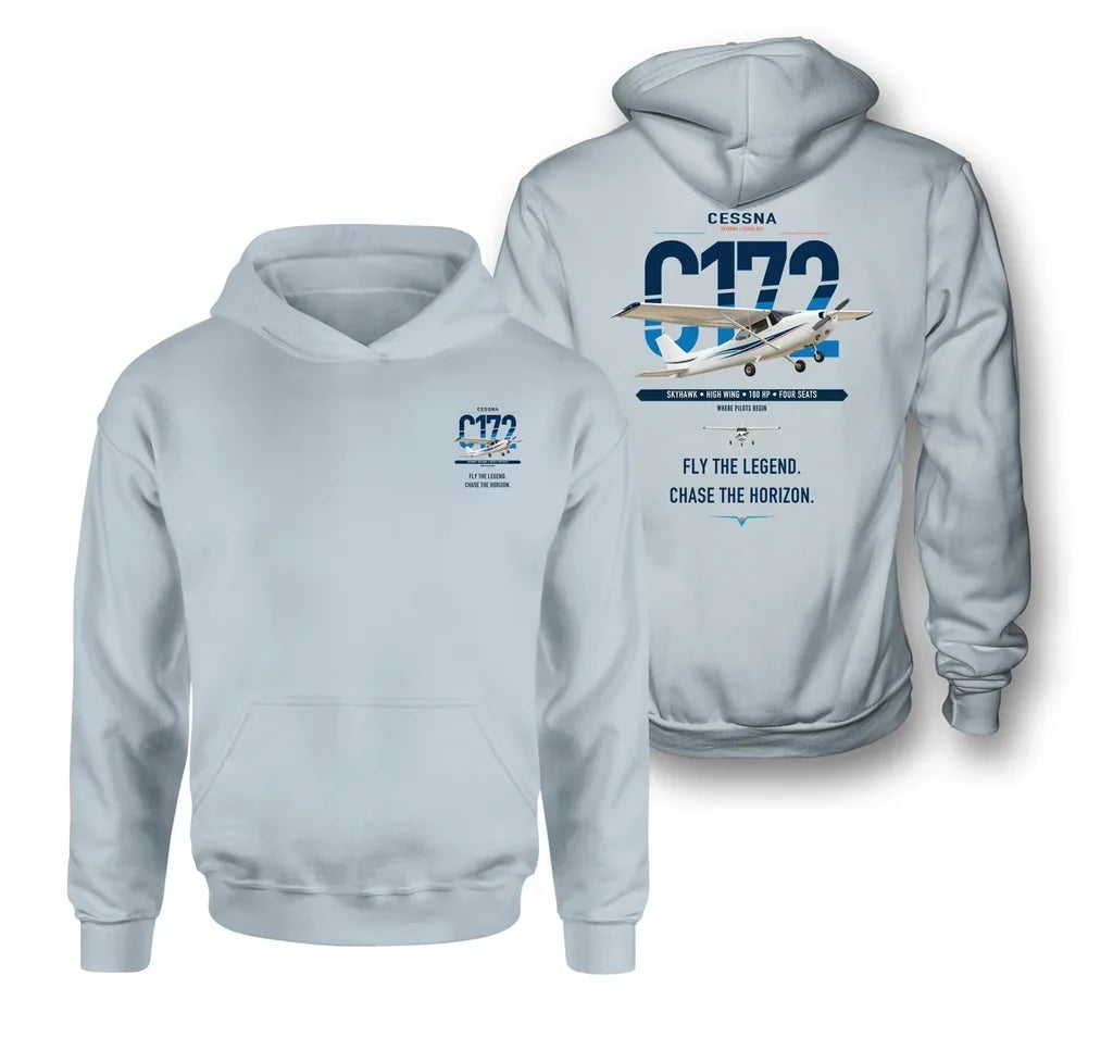 Cessna 172 Skyhawk design on light blue double-side hoodie, double-side print