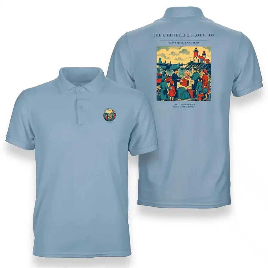 VINTAGE G4418 - The Lightkeeper Rotation - Double-Side Polo T-Shirt design on lightblue