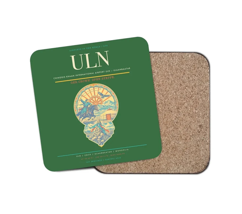 Chinggis Khaan International Airport (ULN) design on green 1 piece coaster