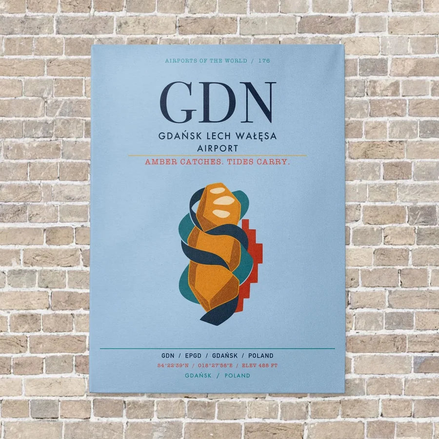 Gdańsk Lech Wałęsa Airport GDN vertical canvas print - no frame - light blue background