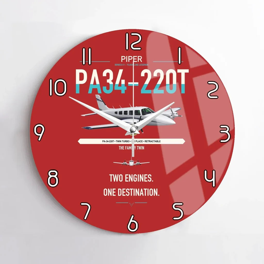Piper PA-34-220T Seneca V design on red no frame wall clock