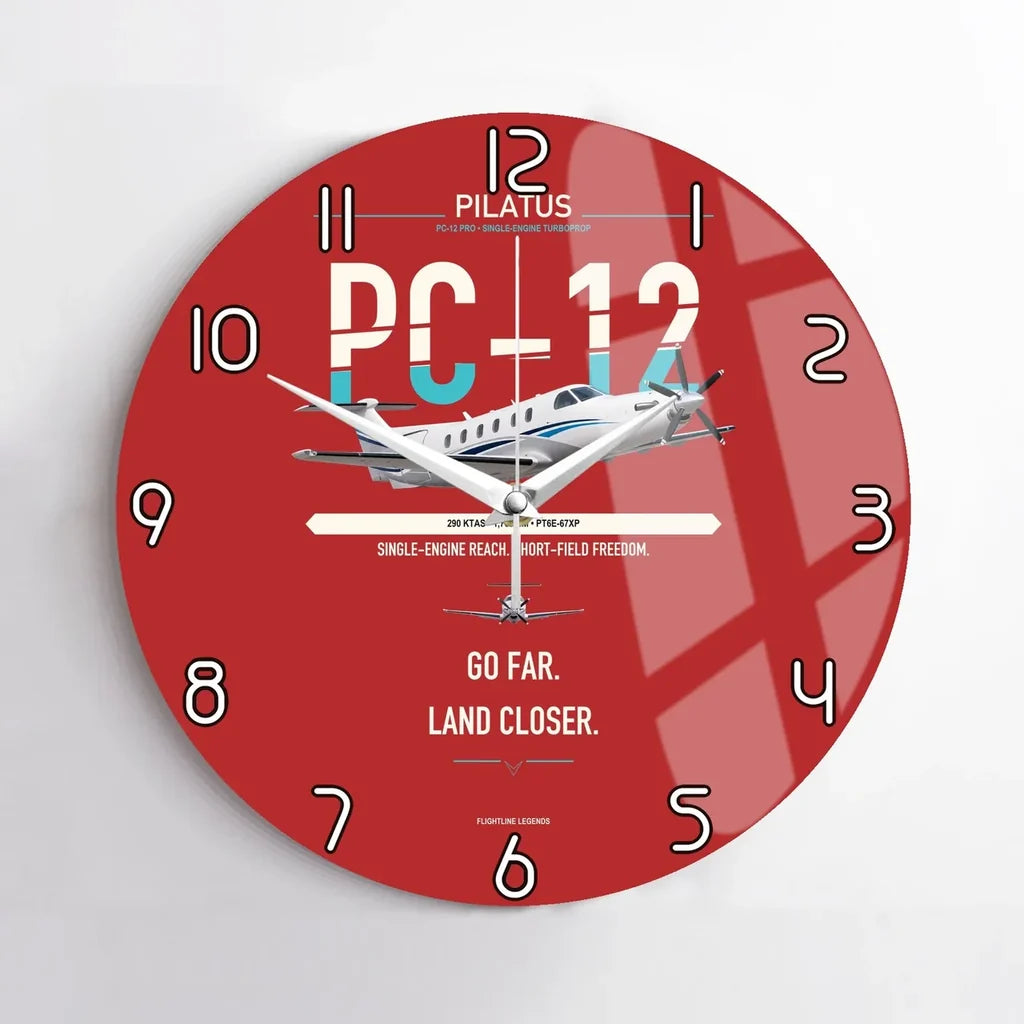 Pilatus PC-12 PRO design on red no frame wall clock