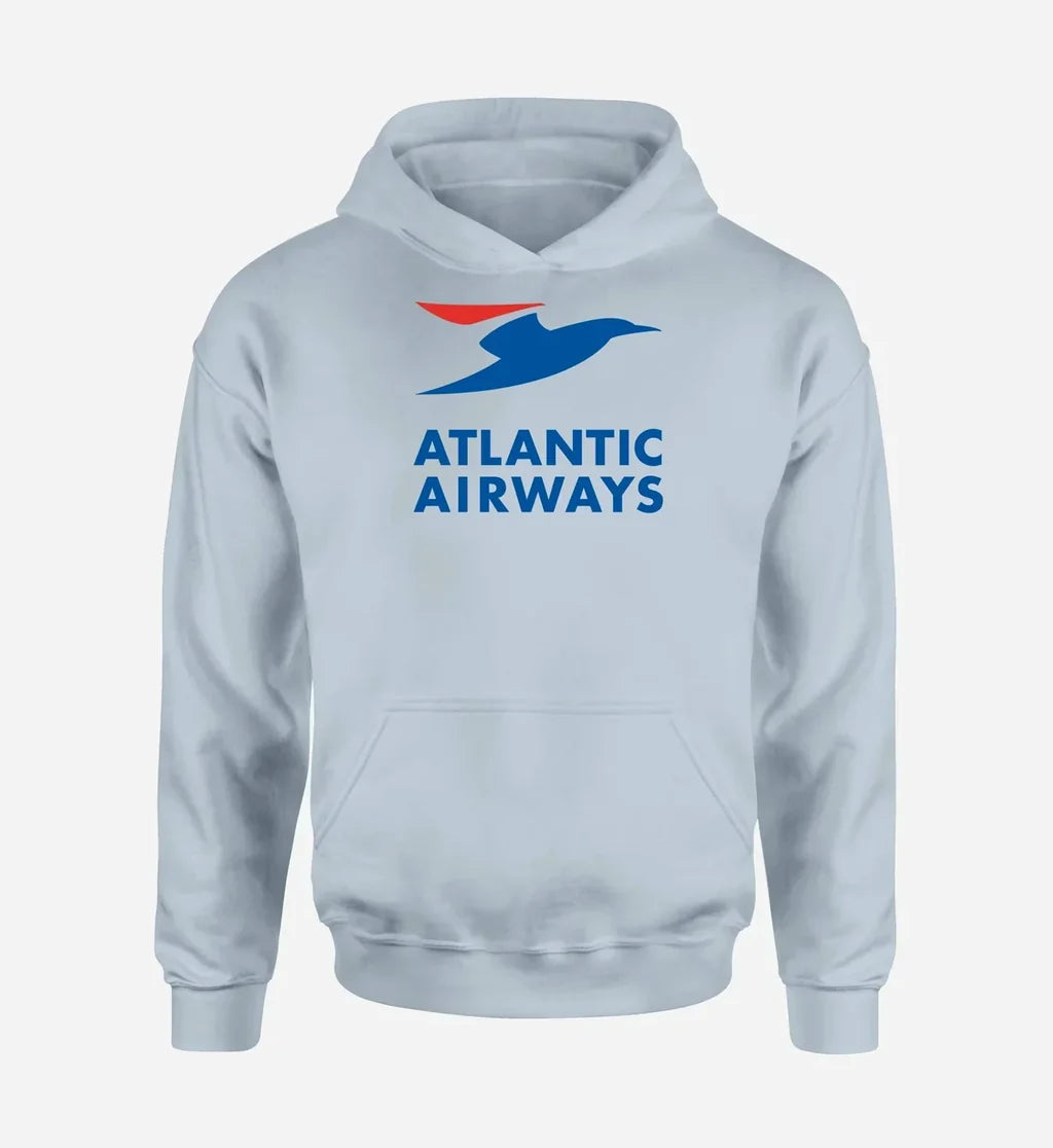 Atlantic airways logo printed on light blue hoodie