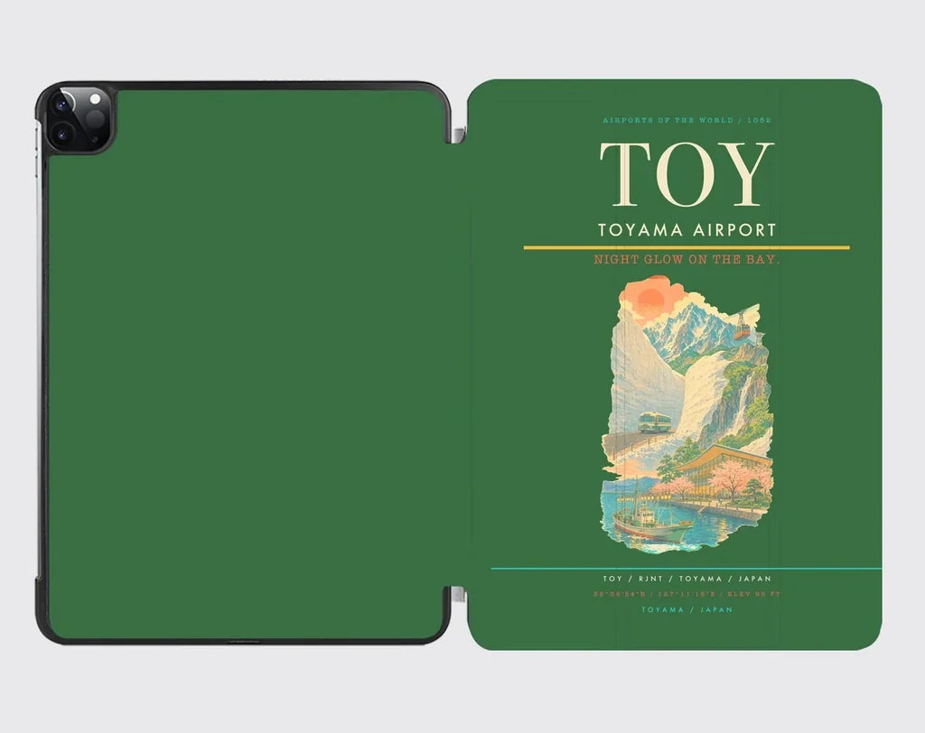 Toyama Airport (TOY) design on green ipad tablet case