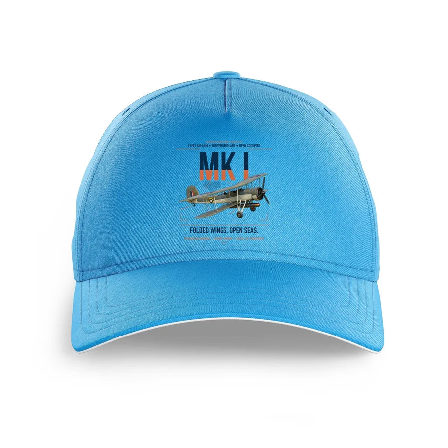 Fairey Swordfish Mk I design on light blue printed hat