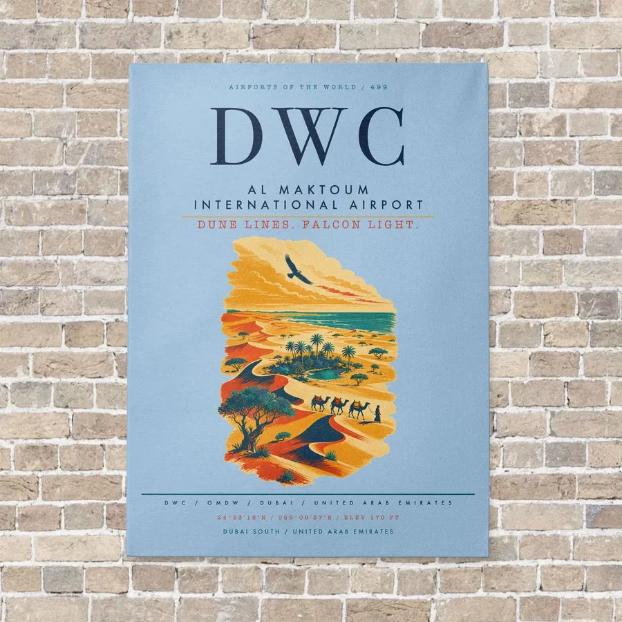 Al Maktoum International Airport DWC vertical canvas print - no frame - light blue background