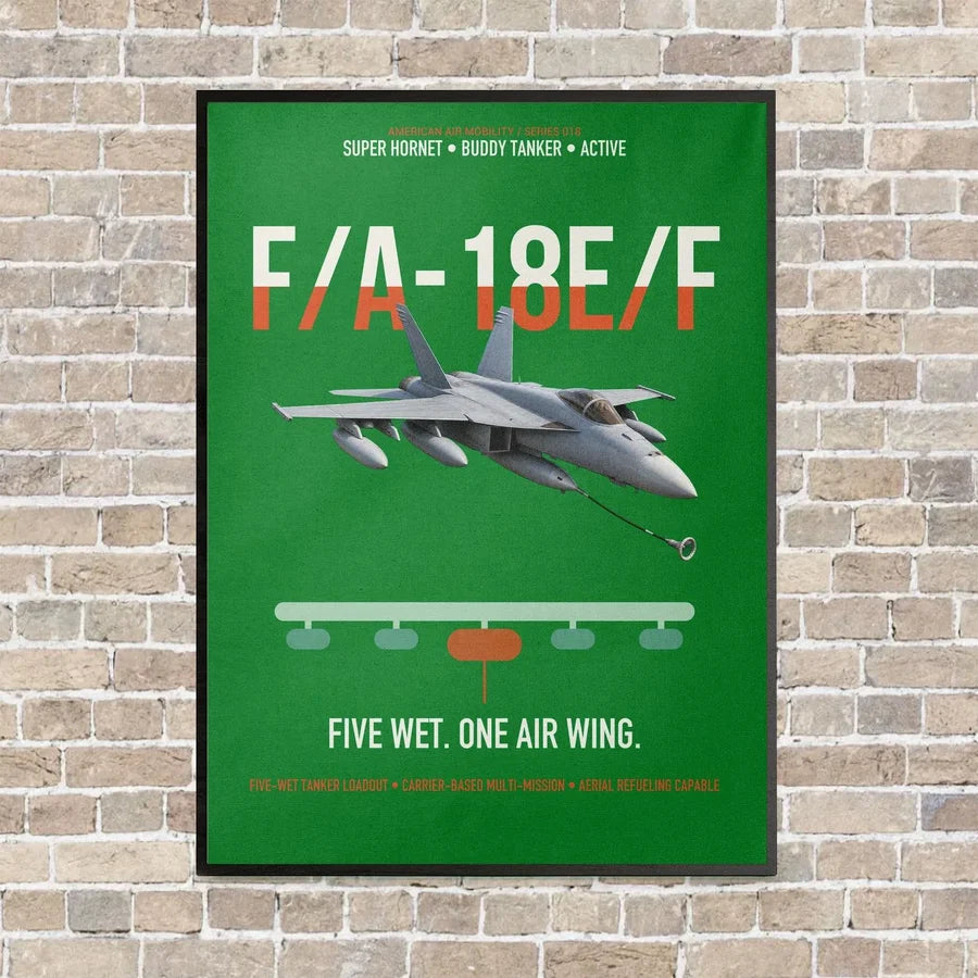F A-18E F Buddy Tanker vertical canvas print - framed - green background
