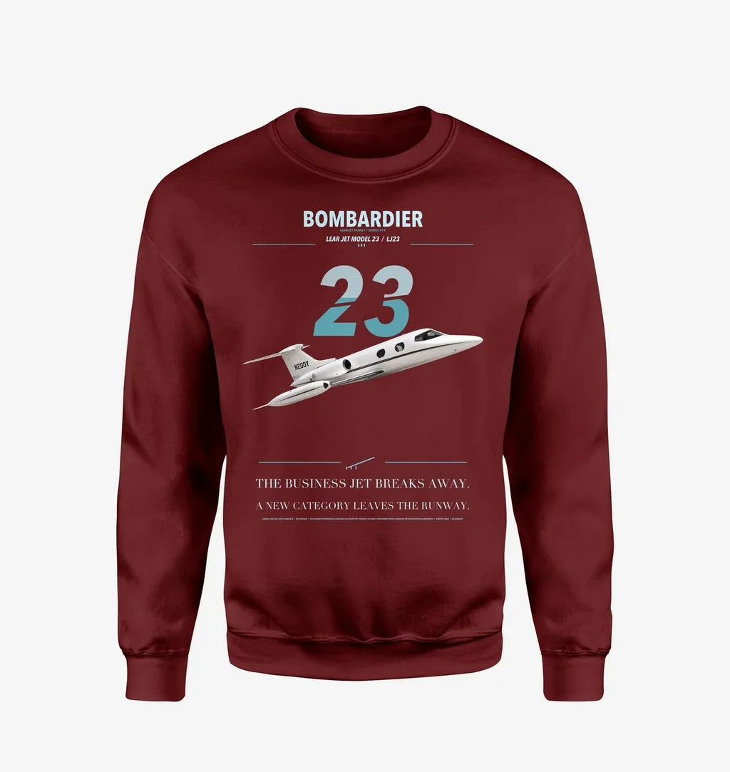 Bombardier Learjet 23 design on wine red sweatshirt