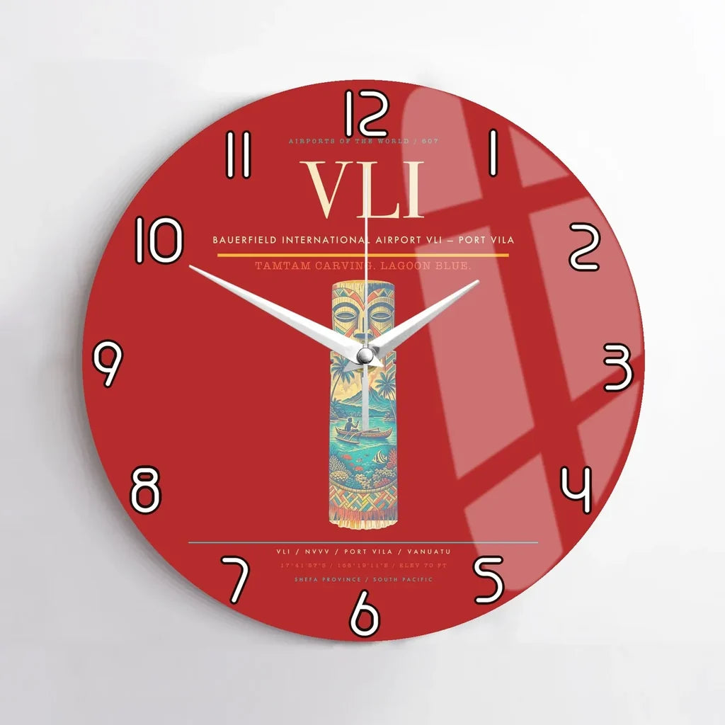 Bauerfield International Airport (VLI) design on red no frame wall clock