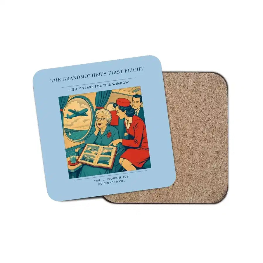 The Grandmother's First Flight - Designed Coasters design on light blue 1-piece