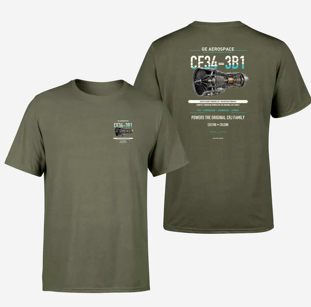 CF34-3B1 design on green army t shirt
