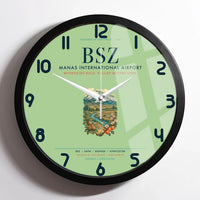 Thumbnail for Manas International Airport Bishkek (BSZ) design on light green framed wall clock