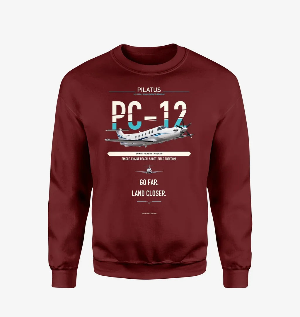 Pilatus PC-12 PRO design on wine red sweatshirt