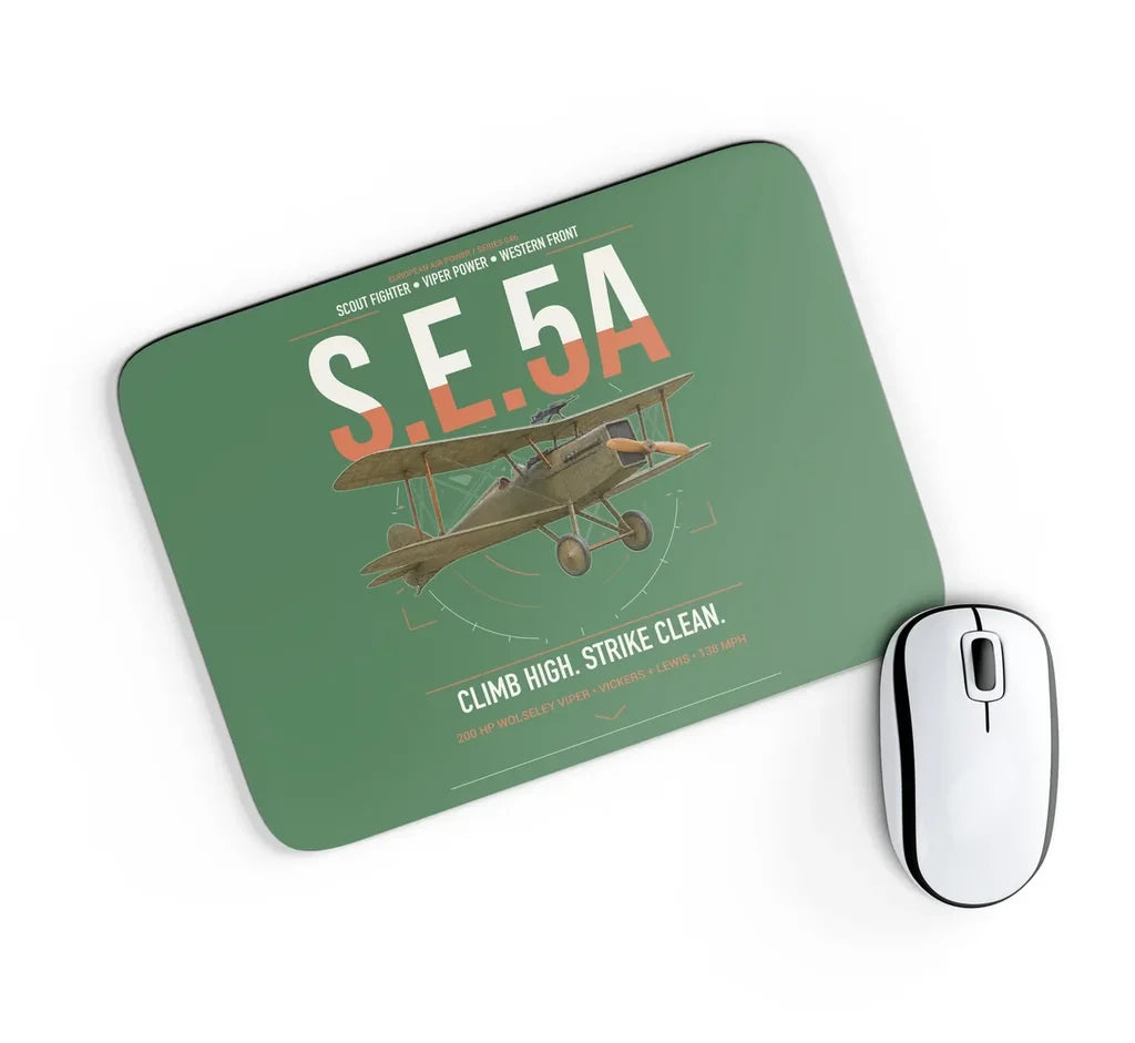 Royal Aircraft Factory S.E.5a design on green rectangle mouse pad