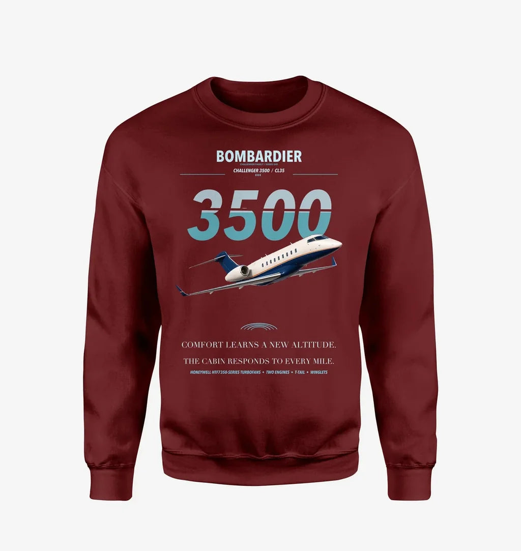 Bombardier Challenger 3500 design on wine red sweatshirt