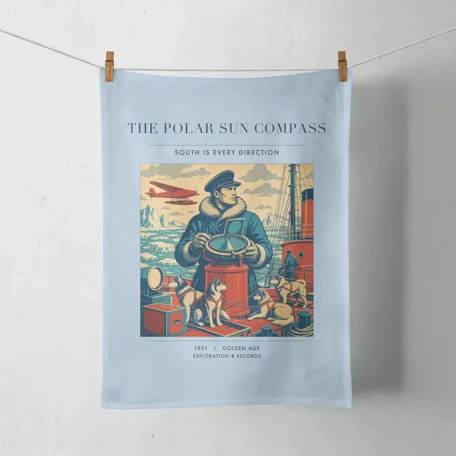 VINTAGE G4204 - The Polar Sun Compass - Designed Towels design on lightblue