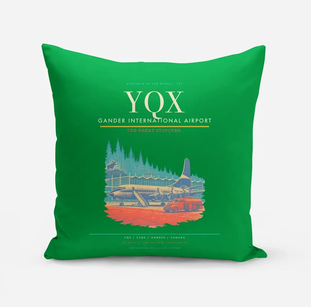 Gander International Airport (YQX) design on green pillow