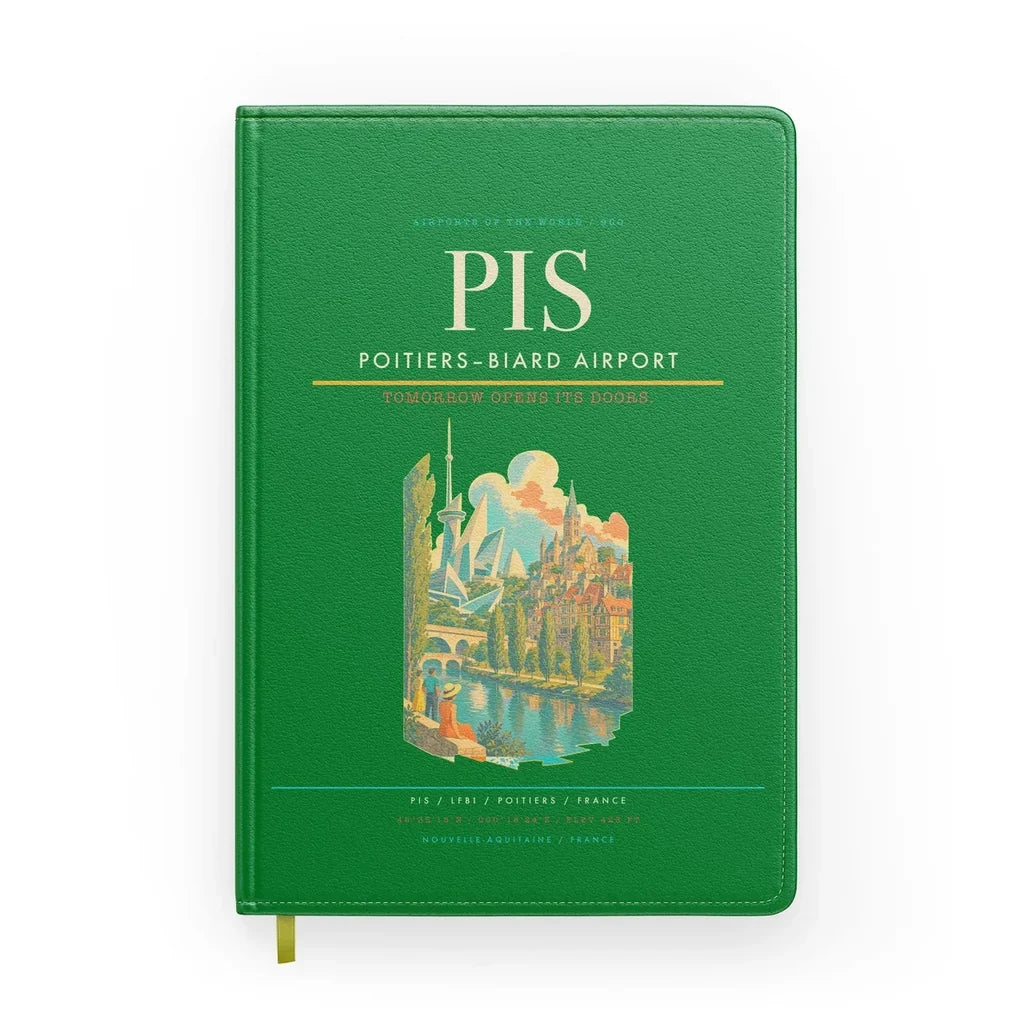 Poitiers–Biard Airport (PIS) design on green notebook