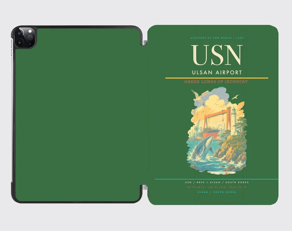 Ulsan Airport (USN) design on green ipad tablet case