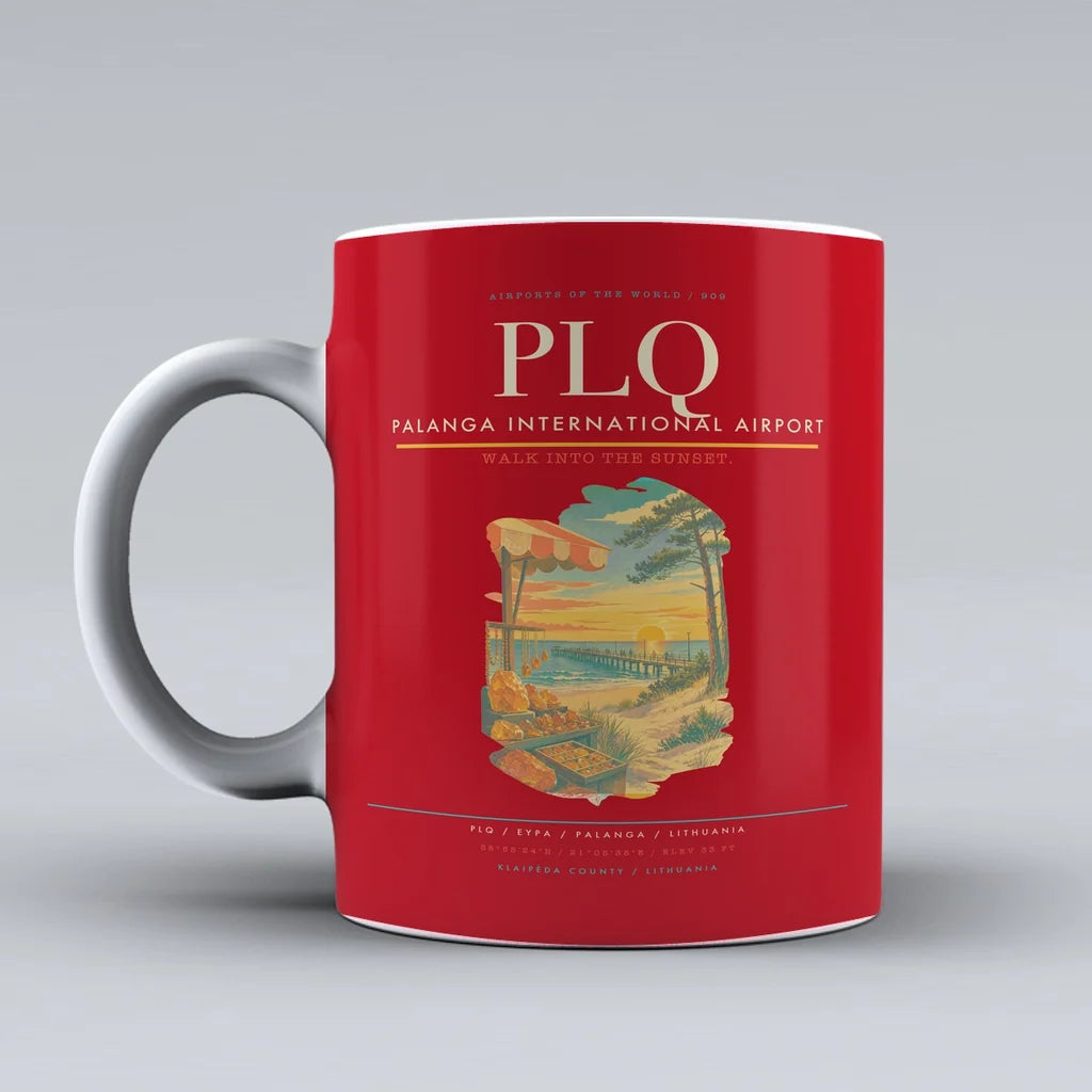 Palanga International Airport (PLQ) airport code design on red ceramic mug