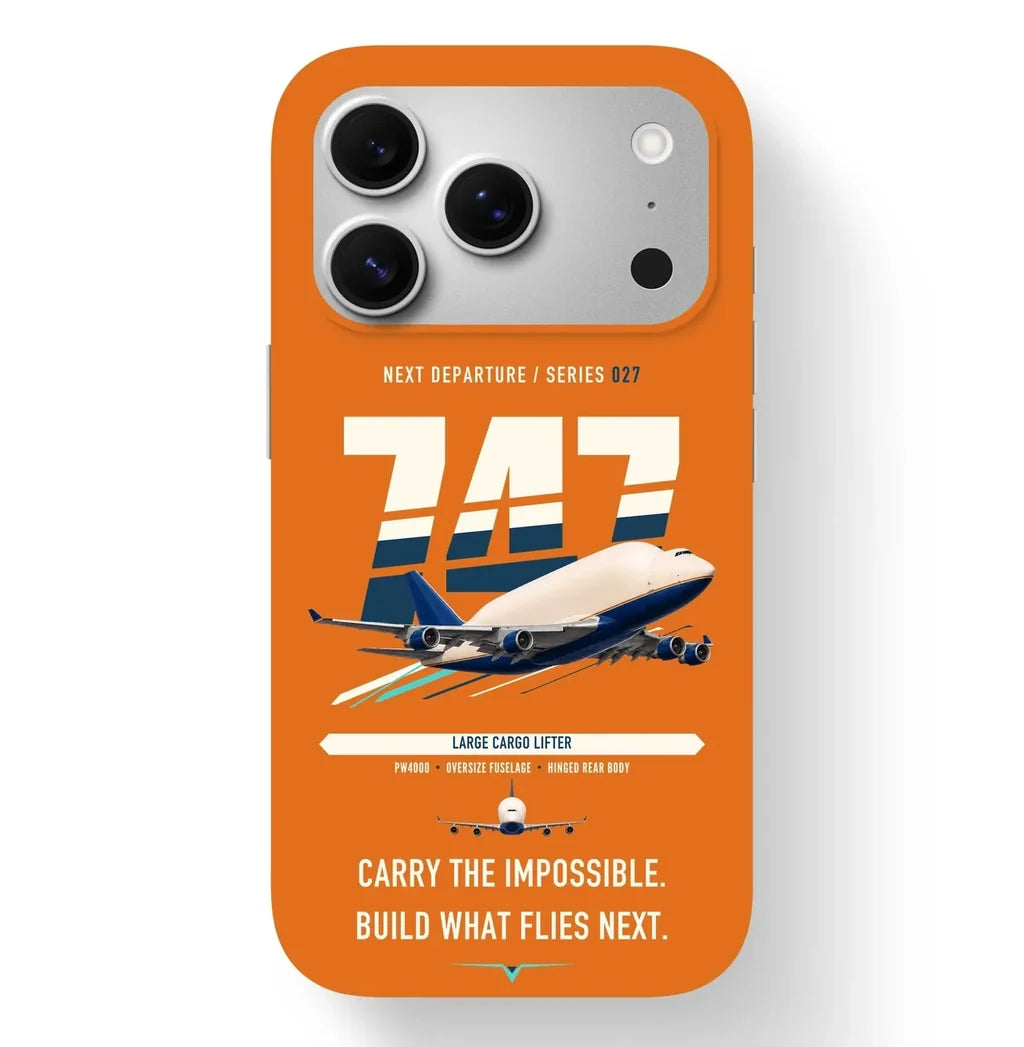 Boeing 747-400 Dreamlifter design on orange magsafe iphone case