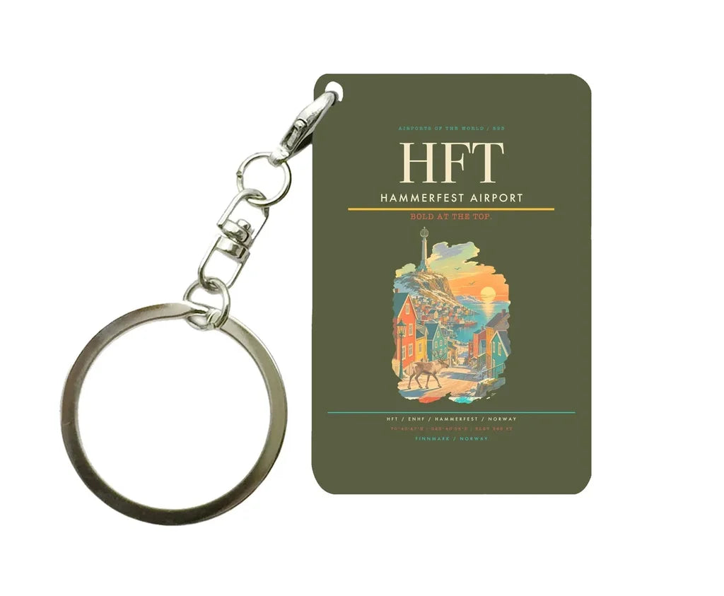 Hammerfest Airport (HFT) design on green army key chain