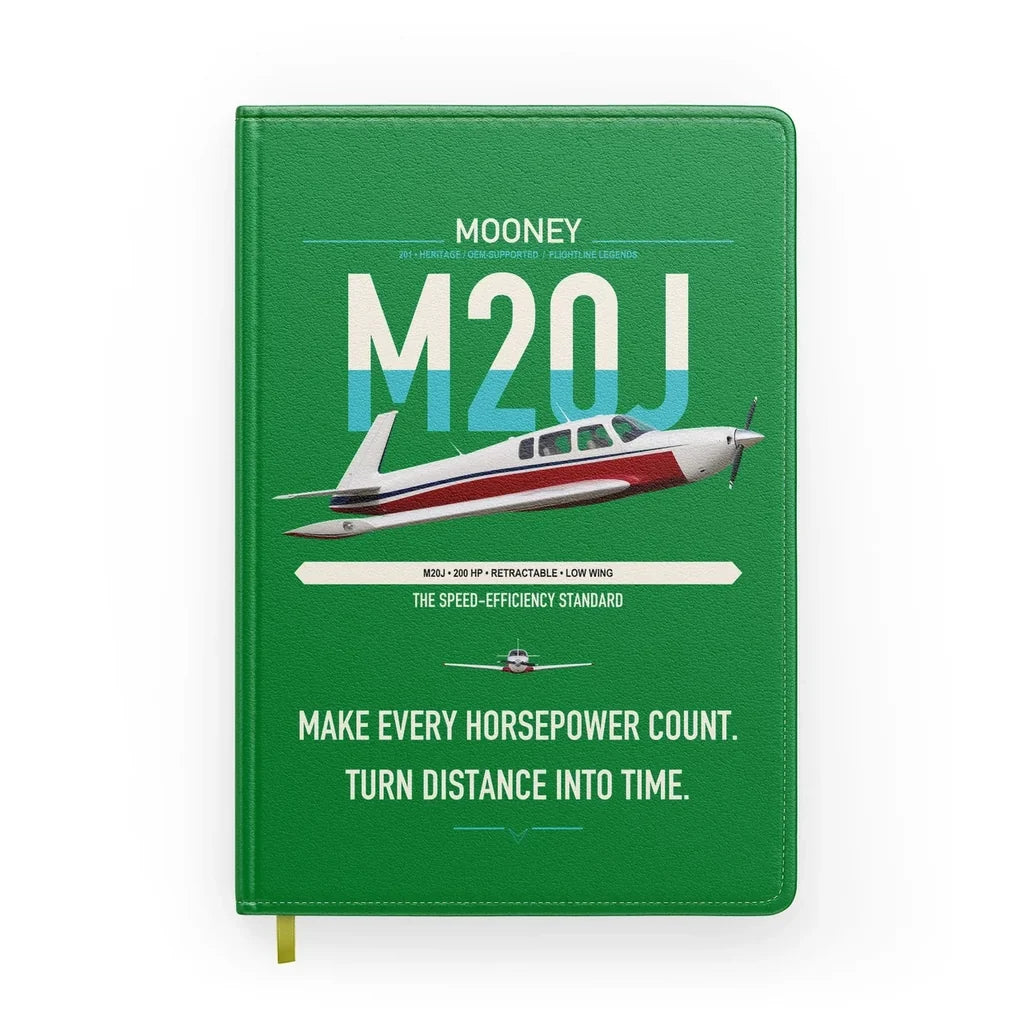 Mooney M20J 201 design on green notebook