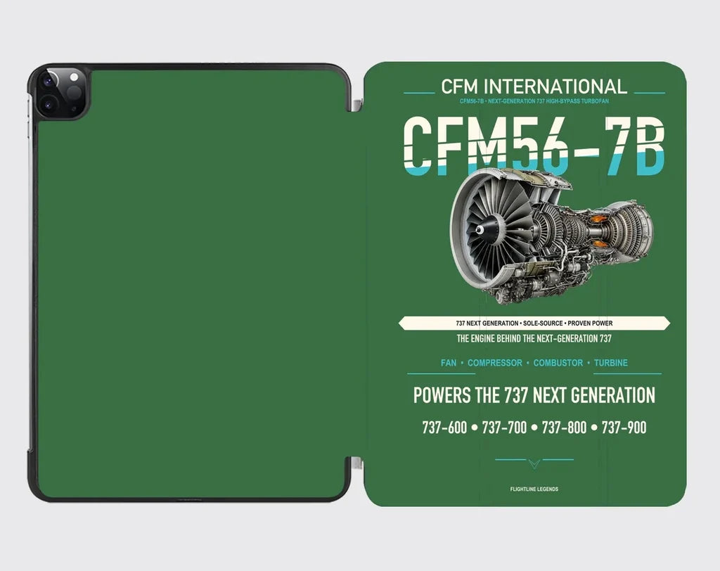 CFM56-7B design on green ipad tablet case