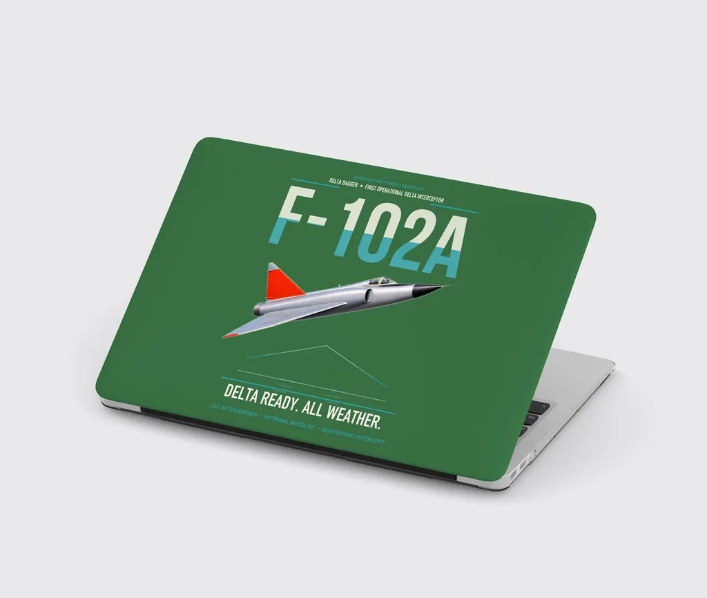 F-102A Delta Dagger design on green MacBook case