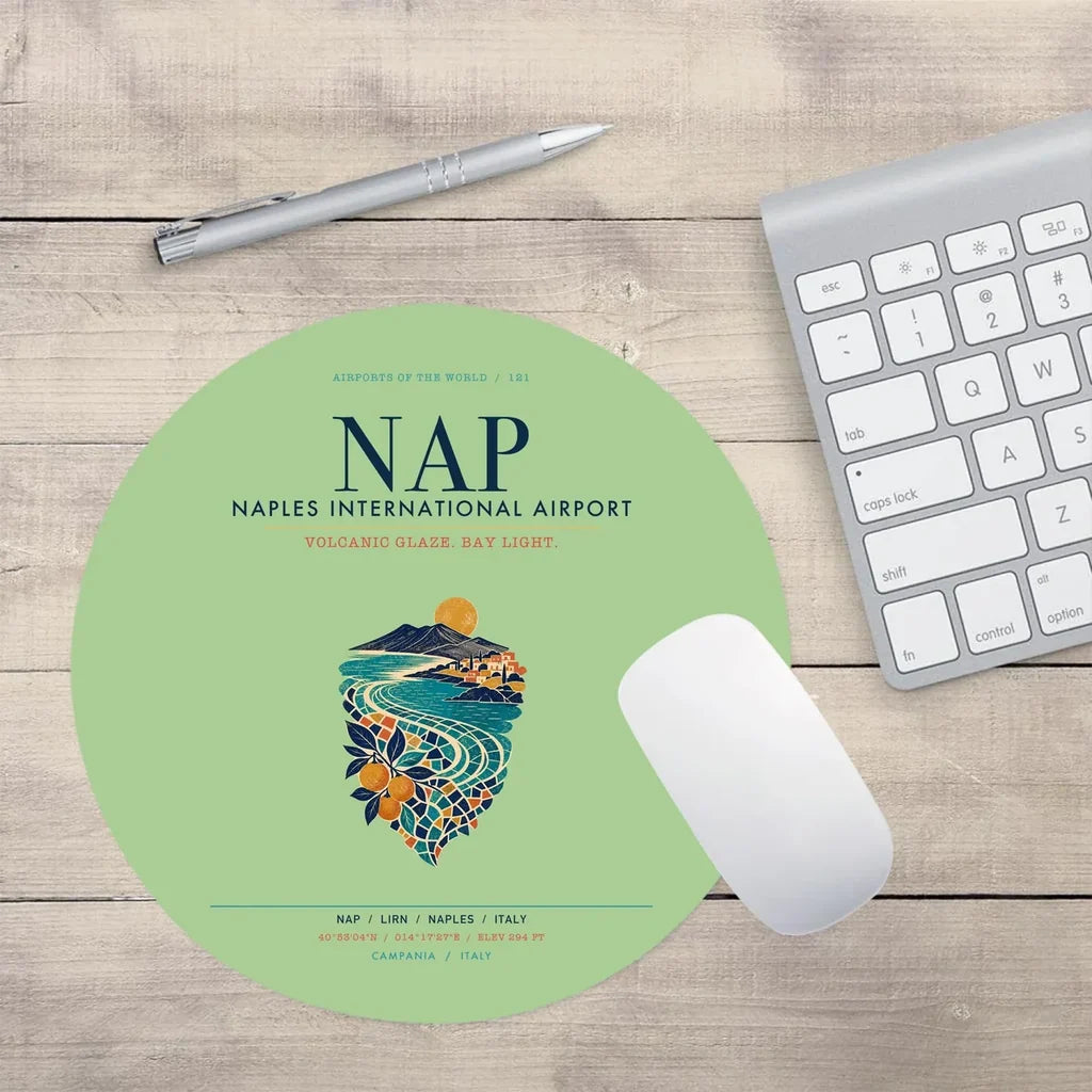 Naples International Airport (NAP) design on light green round mouse pad