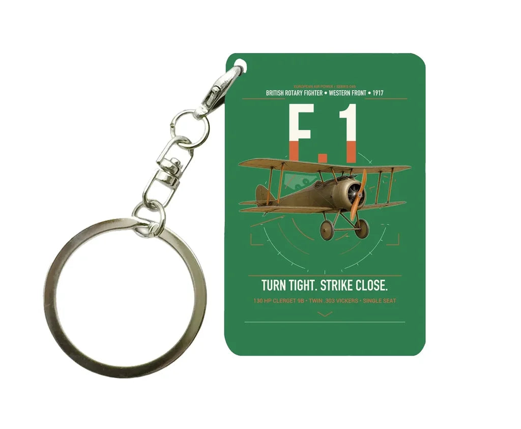 Sopwith Camel F.1 design on green designed key chain, double-side print