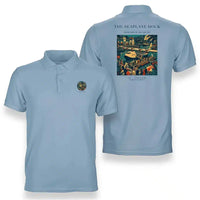 Thumbnail for VINTAGE G4056 - The Seaplane Dock - Double-Side Polo T-Shirt design on lightblue