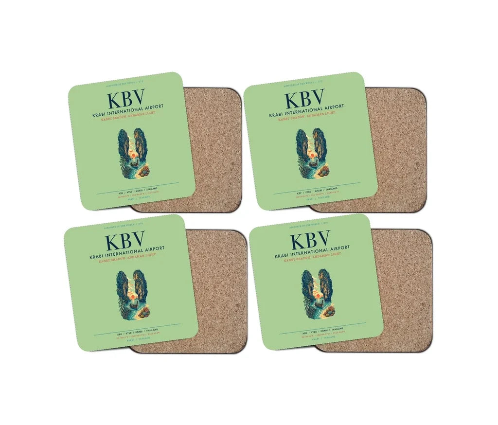 Krabi International Airport (KBV) design on light green 4 pieces set coaster