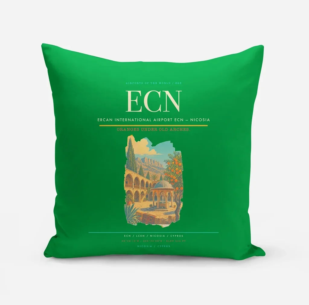 Ercan International Airport (ECN) design on green pillow