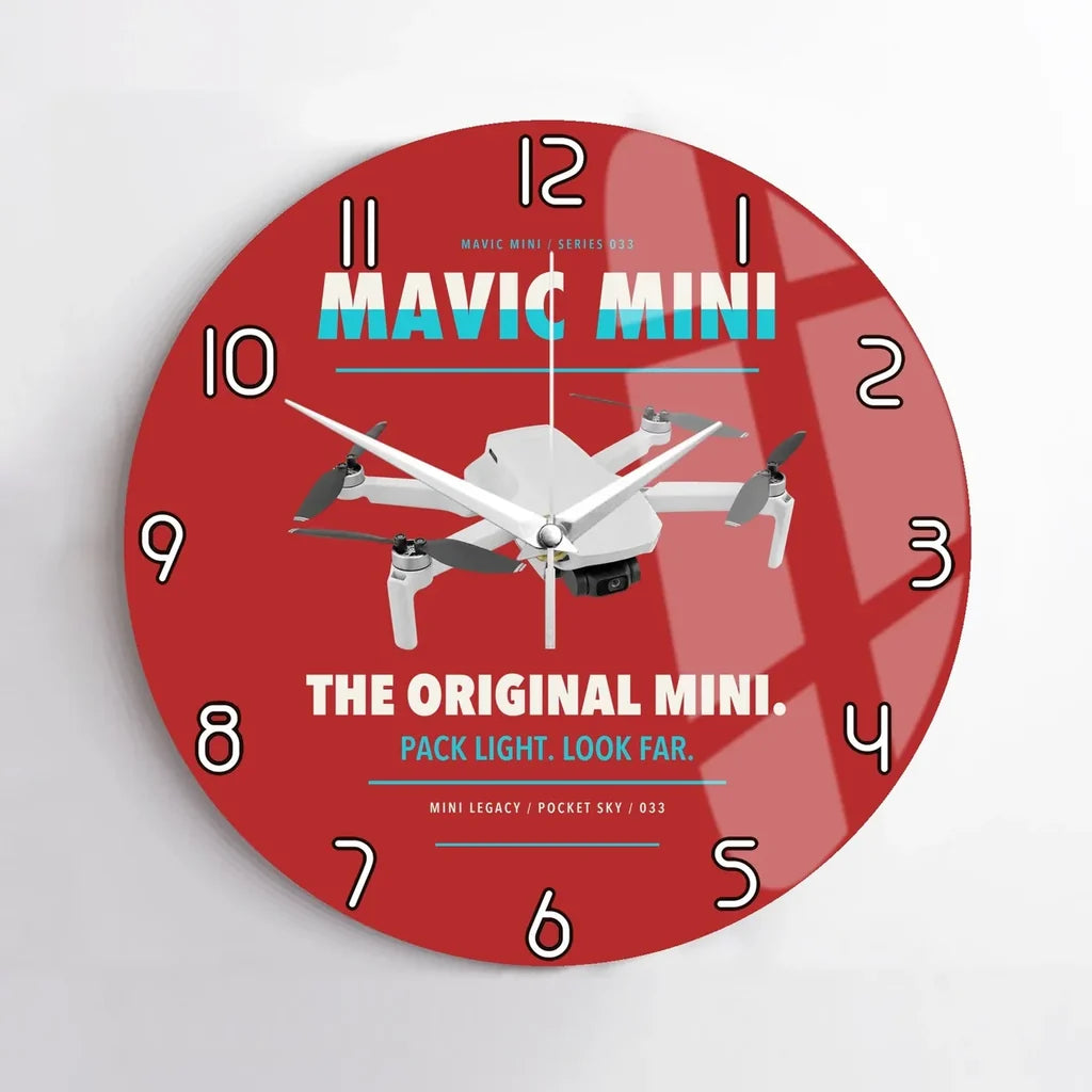 DJI Mavic Mini design on red no frame wall clock