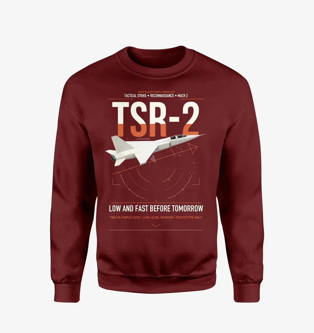 BAC TSR-2 design on wine red sweatshirt