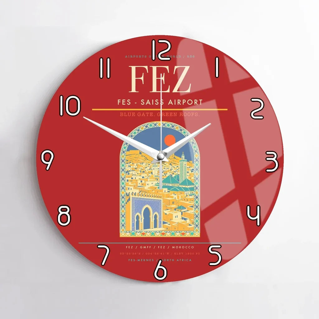 Fes (FEZ) design on red no frame wall clock