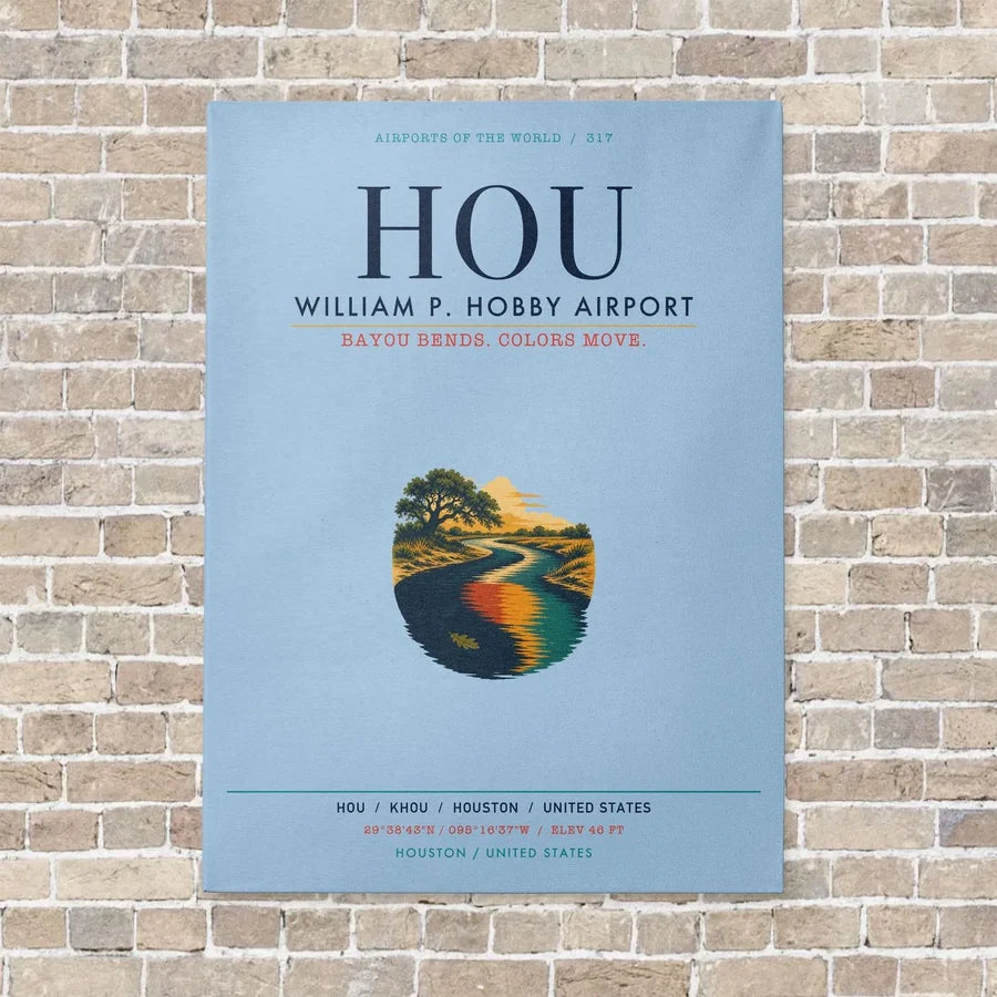 William P. Hobby Airport HOU vertical canvas print - no frame - light blue background
