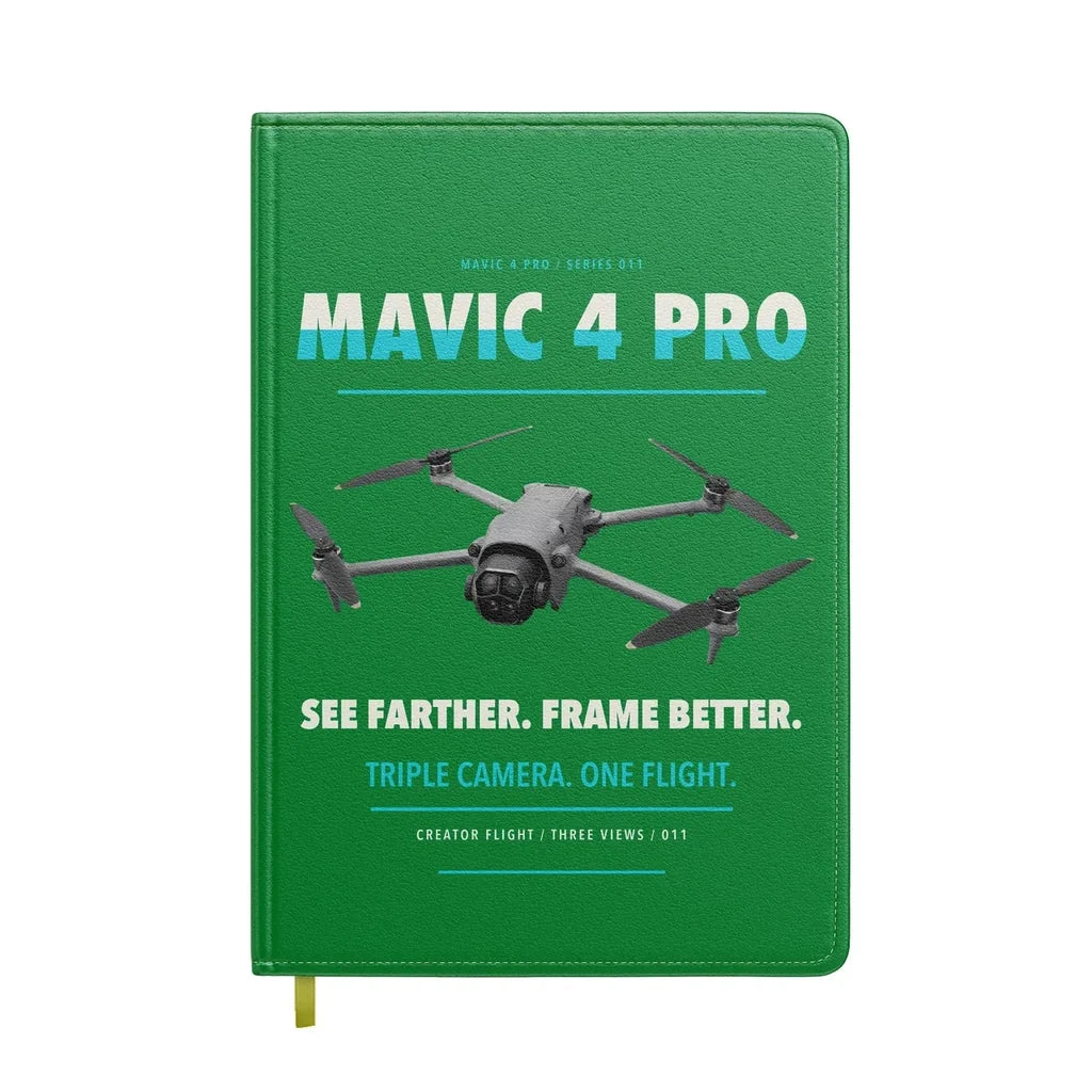 DJI Mavic 4 Pro design on green notebook