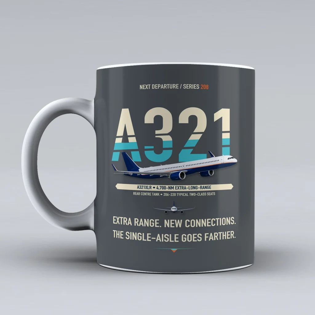 A321XLR Mug design on gray airbus