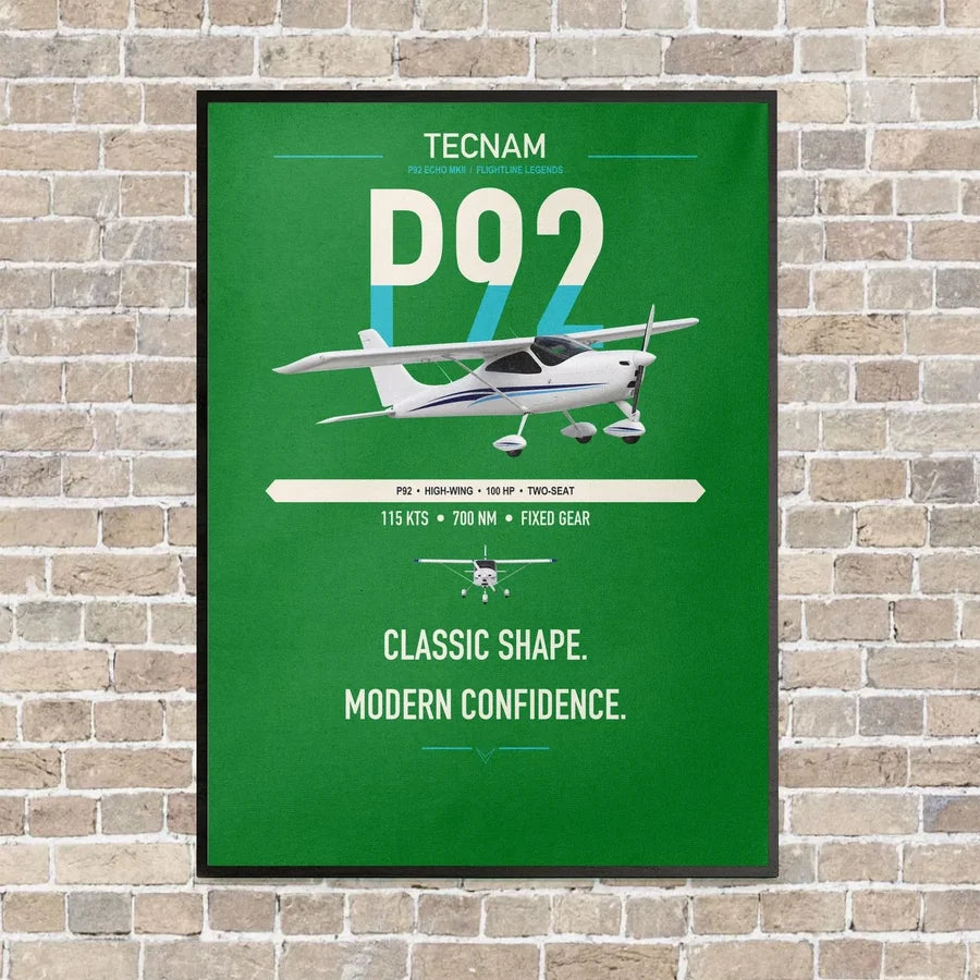Tecnam P92 Echo MkII vertical canvas print - framed - green background