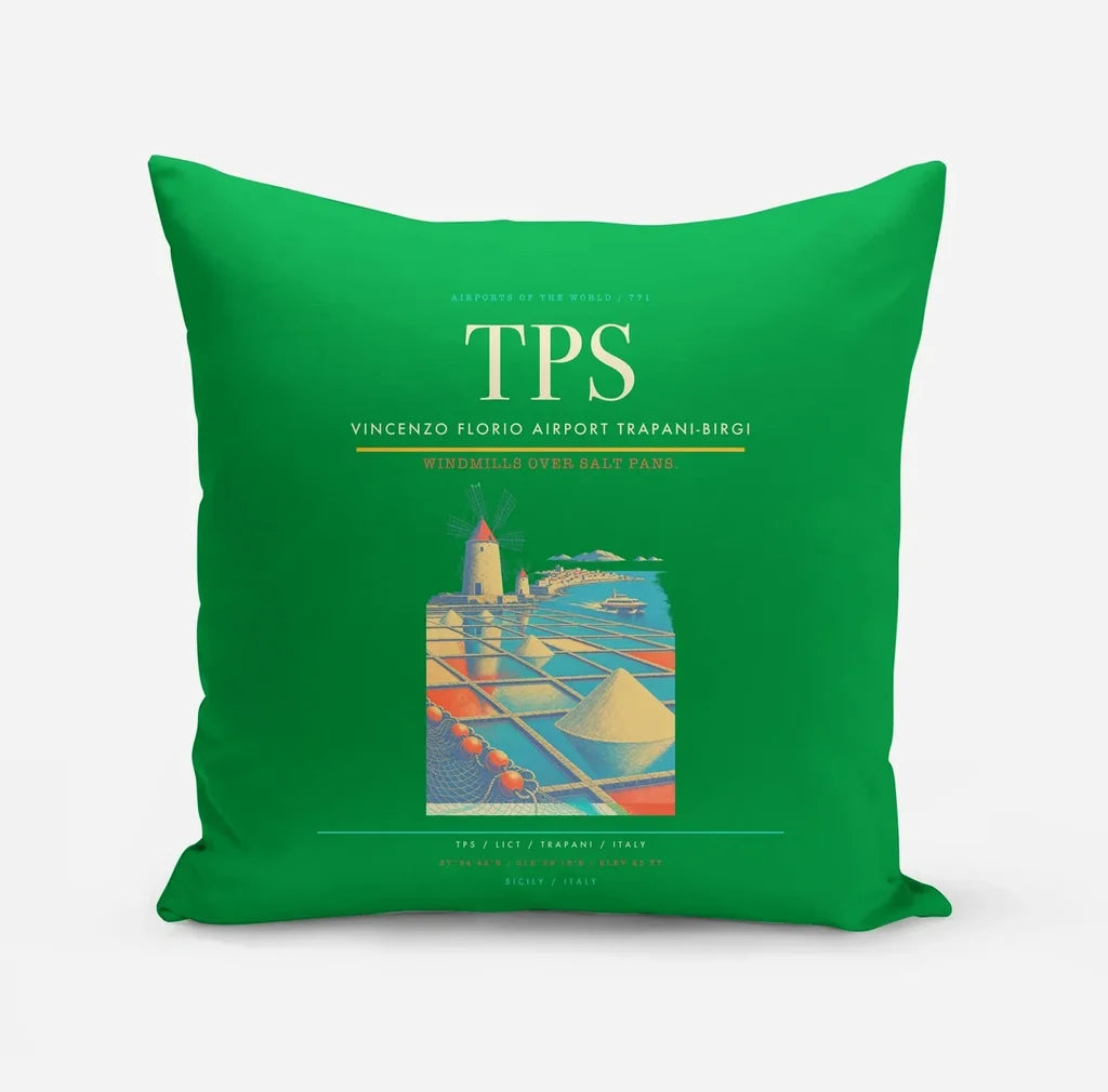 Vincenzo Florio Airport Trapani-Birgi (TPS) design on green pillow