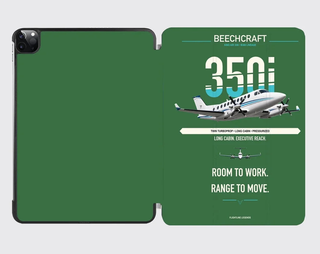 Beechcraft King Air 350i design on green ipad tablet case