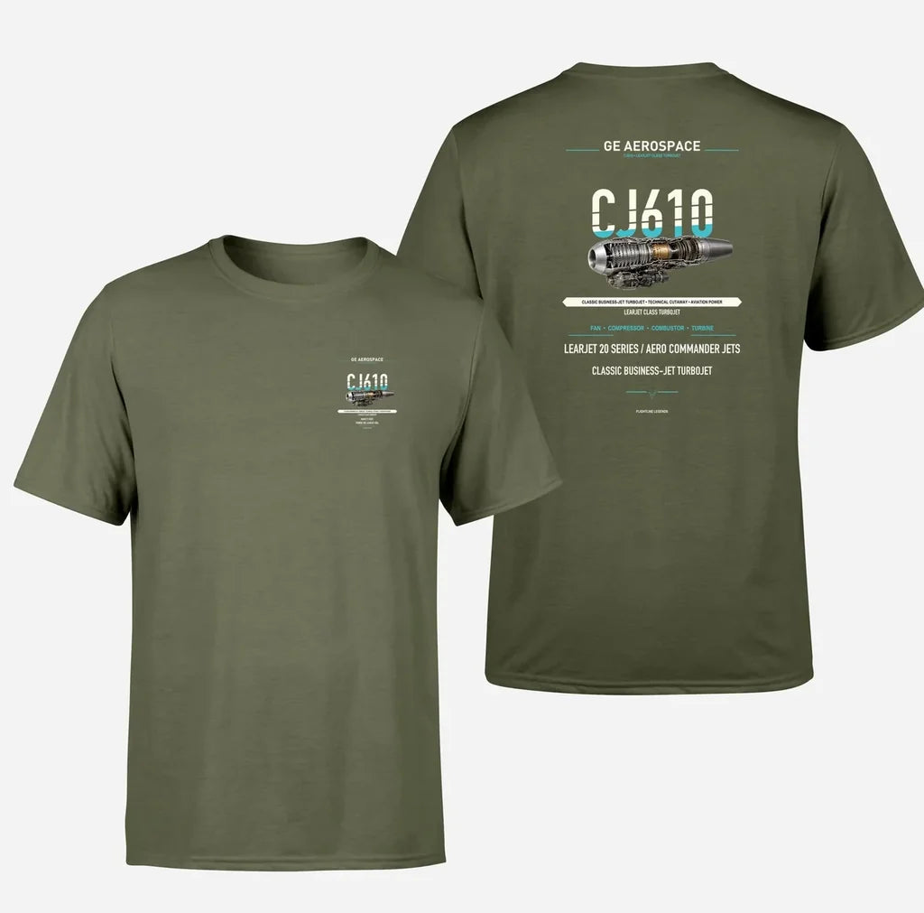 CJ610 design on green army t shirt