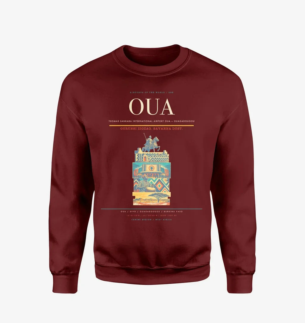 Thomas Sankara International Airport (OUA) design on wine red sweatshirt