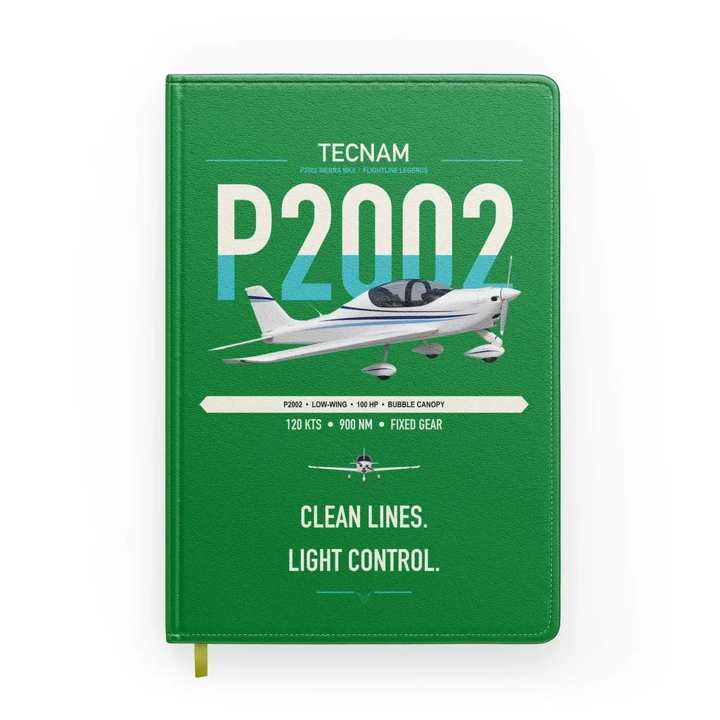 Tecnam P2002 Sierra MkII design on green notebook