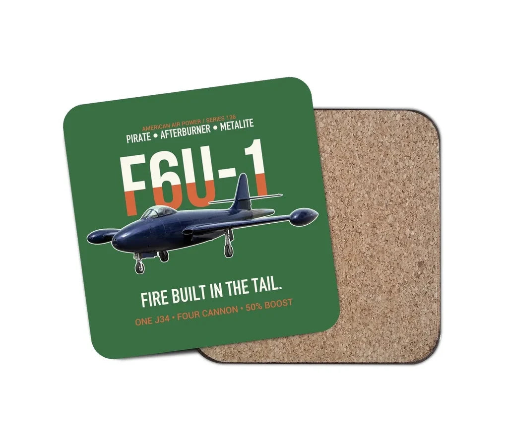 F6U-1 Pirate Fire Built in the Tail design on green 1 piece coaster