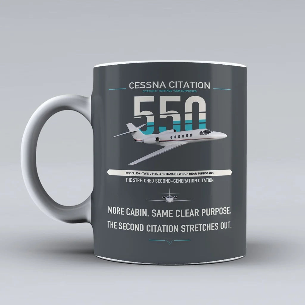 Cessna Citation 550 - Citation II design on gray ceramic mug, double-side print