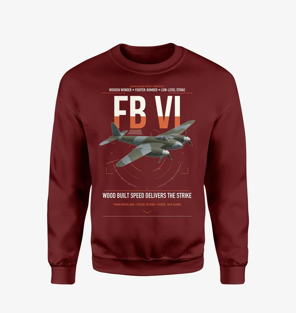 de Havilland Mosquito FB VI design on wine red sweatshirt