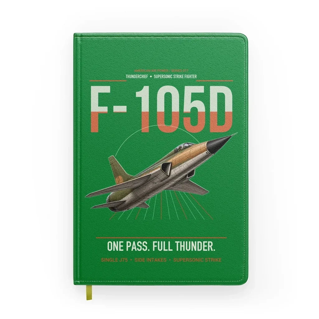 F-105D Thunderchief design on green notebook